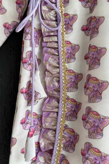 Buy_The Little Tales_Purple Silk, Cotton Ganpati Print Kurta And Dhoti Pant Set _Online_at_Aza_Fashions