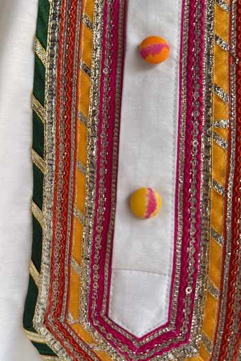 Buy_The Little Tales_Off White Silk, Cotton Bandhej Print Kurta Set _Online_at_Aza_Fashions