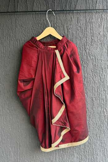 The Little Tales_Red Brocade Woven Blouse And Skirt Set _Online_at_Aza_Fashions