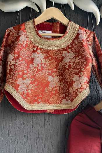 Buy_The Little Tales_Red Brocade Woven Blouse And Skirt Set _Online_at_Aza_Fashions