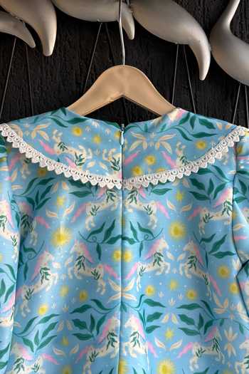 Buy_The Little Tales_Blue Silk Floral Print Kurta Set _Online_at_Aza_Fashions
