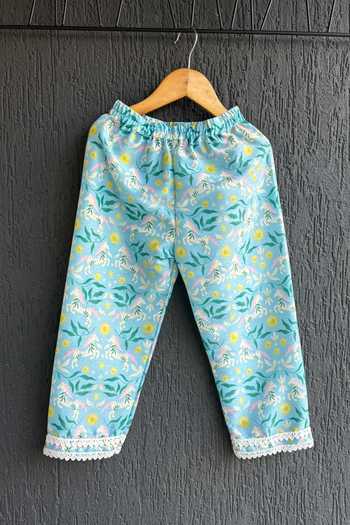 The Little Tales_Blue Silk Floral Print Kurta Set _Online