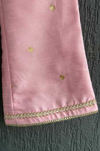 Shop_The Little Tales_Pink Silk Embroidered Kurta Set _Online_at_Aza_Fashions