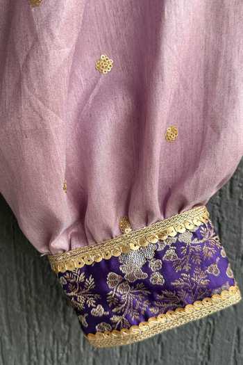 The Little Tales_Purple Silk, Cotton Embroidery, Zari Placement Woven Kurta Set _Online_at_Aza_Fashions