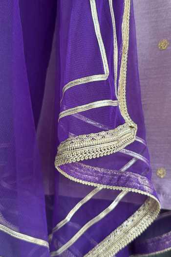Shop_The Little Tales_Purple Silk, Cotton Embroidery, Zari Placement Woven Kurta Set _Online_at_Aza_Fashions