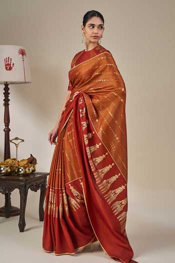 Masaba_Orange Silk, Viscose, Tissue The Heirloom Saree With Unstitched Blouse Fabric _at_Aza_Fashions
