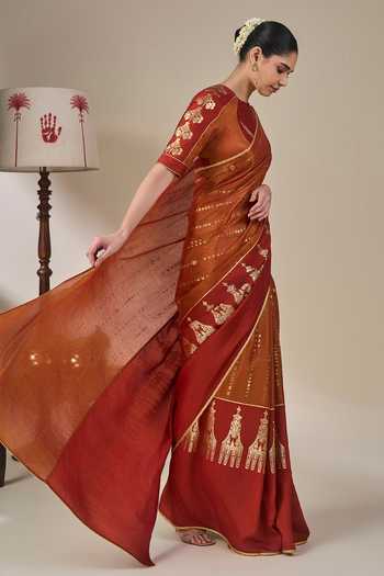 Buy_Masaba_Orange Silk, Viscose, Tissue The Heirloom Saree With Unstitched Blouse Fabric 
