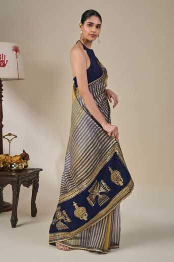 Buy_Masaba_Multi Color Silk, Alleppey Striped Masque Saree With Unstitched Blouse Fabric _Online_at_Aza_Fashions