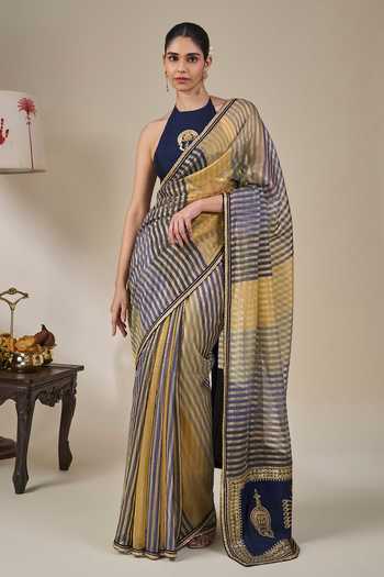 Shop_Masaba_Multi Color Silk, Alleppey Striped Masque Saree With Unstitched Blouse Fabric _Online_at_Aza_Fashions