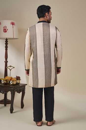 Shop_Masaba_Beige Silk, Tissue, Viscose Palm Pillar Kurta Set _at_Aza_Fashions