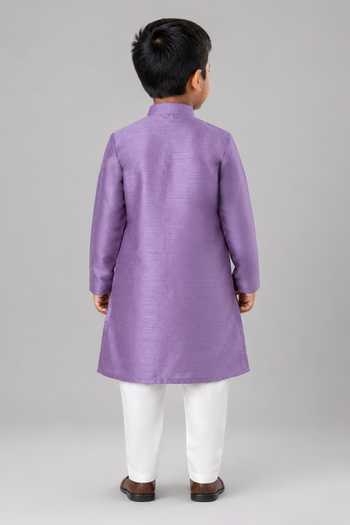 Shop_Label Kiaa_Purple Linen Hand Embroidered Kurta Set _at_Aza_Fashions