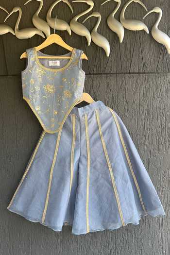 Buy_The Little Tales_Blue Organza Lace Embroidered Crop Top With Palazzo _Online_at_Aza_Fashions