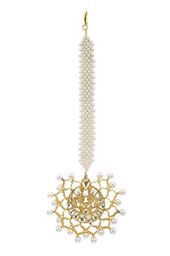 Shop_Raabta By Rahul_White Pearl Embellished Maangtikka _at_Aza_Fashions
