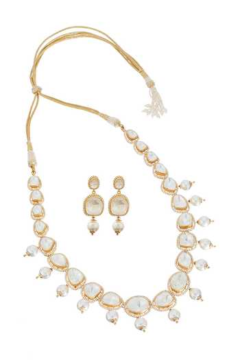 Shop_Raabta By Rahul_White Open Polki Necklace Set _at_Aza_Fashions