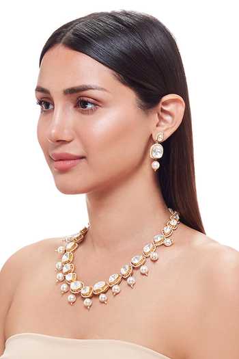 Raabta By Rahul_White Open Polki Necklace Set _Online_at_Aza_Fashions