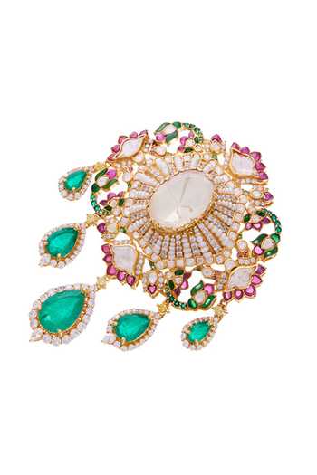 Shop_Raabta By Rahul_Green Sultani Azmat Detachable Necklace _Online_at_Aza_Fashions