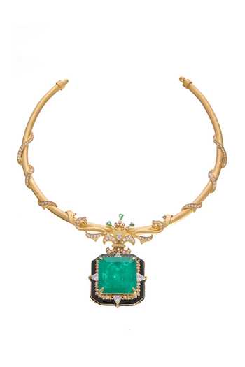 Shop_Raabta By Rahul_Green Regal Emerald Collier Necklace _at_Aza_Fashions