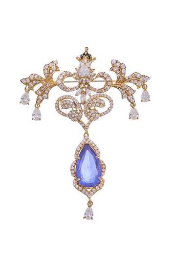 Shop_Raabta By Rahul_Yellow Medellion Topaz Brooch _at_Aza_Fashions