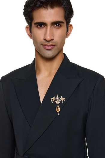 Raabta By Rahul_Yellow Medellion Topaz Brooch _Online_at_Aza_Fashions