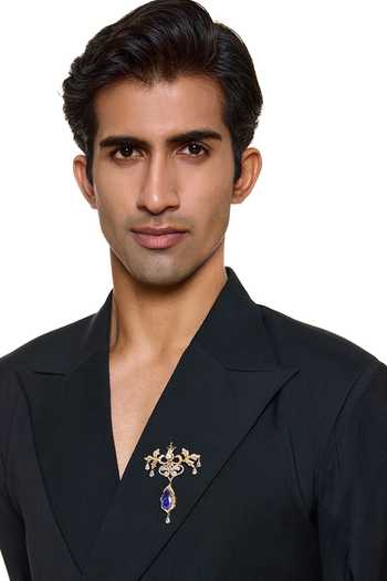 Buy_Raabta By Rahul_Yellow Medellion Topaz Brooch _Online_at_Aza_Fashions