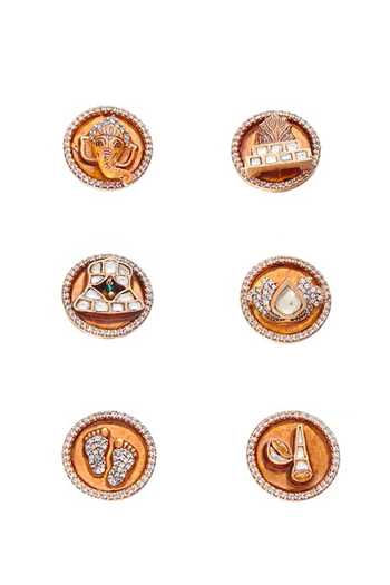 Buy_Raabta By Rahul_Gold Pranali Set Of 6 Buttons _at_Aza_Fashions