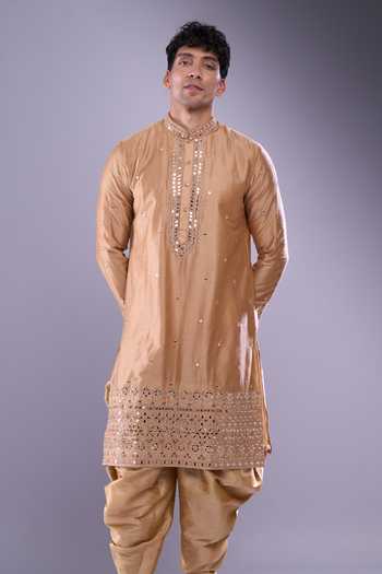 Buy_Arihant Rai Sinha_Brown Polyester, Silk Mirrors Butti Embroidered Kurta Set _at_Aza_Fashions