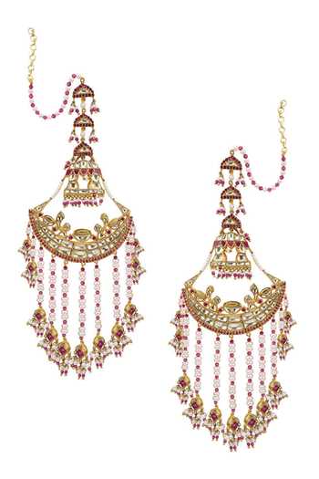 Shop_Raabta By Rahul_Gold Plated Palki Passa Chandbali Earrings _at_Aza_Fashions