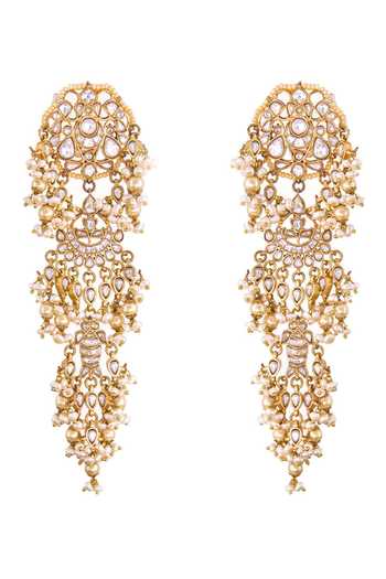 Shop_Raabta By Rahul_Gold Plated Azhur Magar Jodi Earrings _at_Aza_Fashions