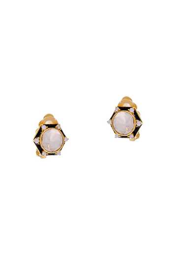 Shop_Raabta By Rahul_Gold Shatranj Clip-on Stud Earrings _at_Aza_Fashions