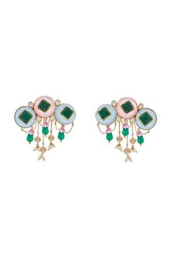 Shop_Raabta By Rahul_Pink Nyra Carved Stone Ear Cover Cuffs _at_Aza_Fashions