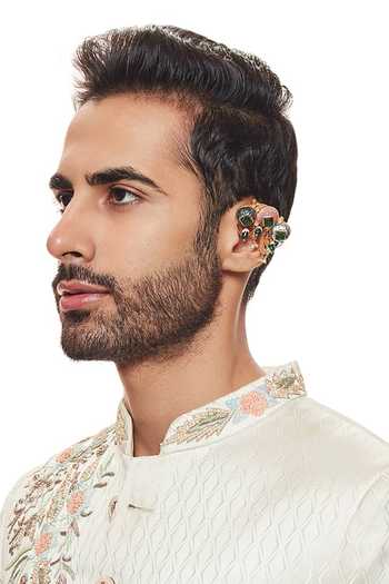Raabta By Rahul_Pink Nyra Carved Stone Ear Cover Cuffs _Online_at_Aza_Fashions