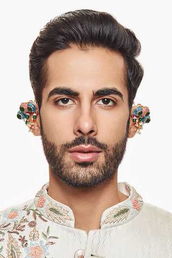 Buy_Raabta By Rahul_Pink Nyra Carved Stone Ear Cover Cuffs _Online_at_Aza_Fashions