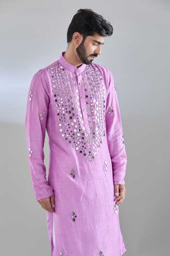 Buy_Arihant Rai Sinha_Purple Silk Mirrors, Embroidery Kurta _at_Aza_Fashions