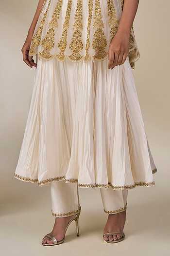 Masaba_Ivory Silk, Net, Organza Halter Leher Ki Mehfil Embroidered Top Anarkali Set _Online_at_Aza_Fashions