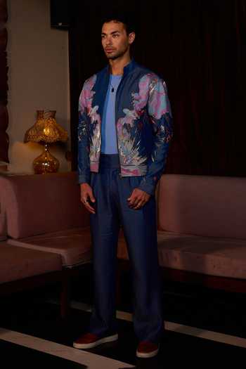 Asuka_Blue Denim Indigo Garden Resham Embroidered Jacket _Online_at_Aza_Fashions