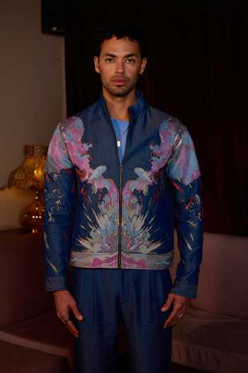 Buy_Asuka_Blue Denim Indigo Garden Resham Embroidered Jacket _Online_at_Aza_Fashions