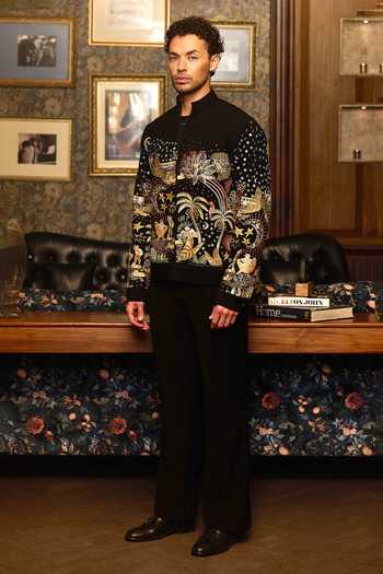Asuka_Black Tigene Midnight Odyssey Multi-embellished Bomber Jacket _Online_at_Aza_Fashions