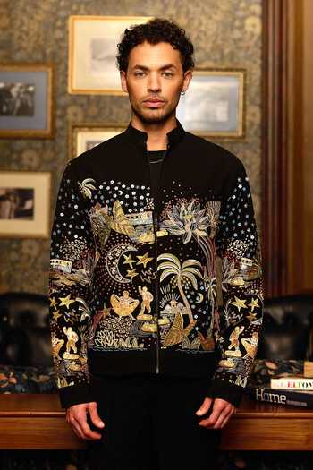 Buy_Asuka_Black Tigene Midnight Odyssey Multi-embellished Bomber Jacket _Online_at_Aza_Fashions
