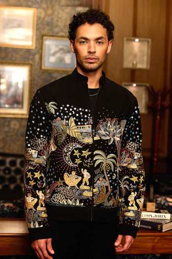 Buy_Asuka_Black Tigene Midnight Odyssey Multi-embellished Bomber Jacket _at_Aza_Fashions