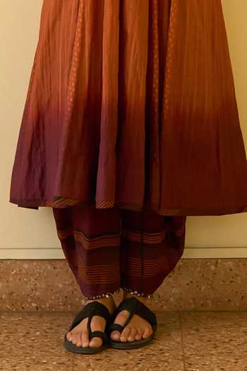 Swatti Kapoor_Orange Cotton V-neck Rekha Ombre Anarkali With Draped Kumud Pant _Online_at_Aza_Fashions
