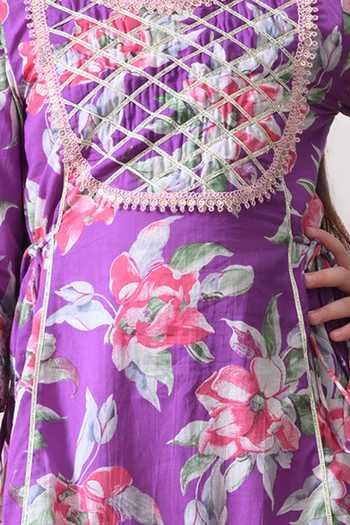 Petite Pomme_Purple Cotton Floral Print Kurta And Gharara Set _Online_at_Aza_Fashions
