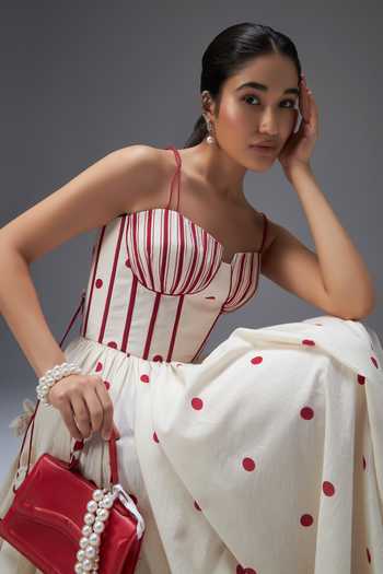 Buy_Aaroh By Dolly_White Pure Cotton Sweetheart Neck Hand Block Print Dress _Online_at_Aza_Fashions