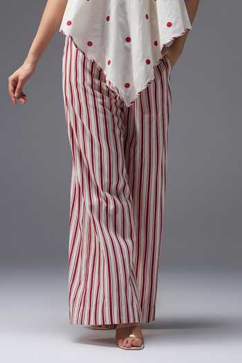 Aaroh By Dolly_White Pure Cotton High Neck Hand Block Print Top And Pant Set _Online_at_Aza_Fashions