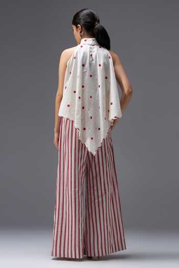 Shop_Aaroh By Dolly_White Pure Cotton High Neck Hand Block Print Top And Pant Set _at_Aza_Fashions