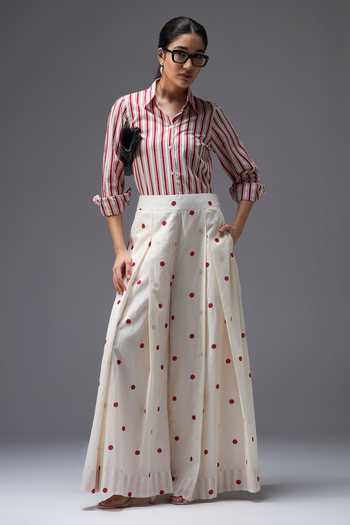 Buy_Aaroh By Dolly_White Pure Cotton Collared Neck Hand Block Print Shirt And Pant Set _at_Aza_Fashions