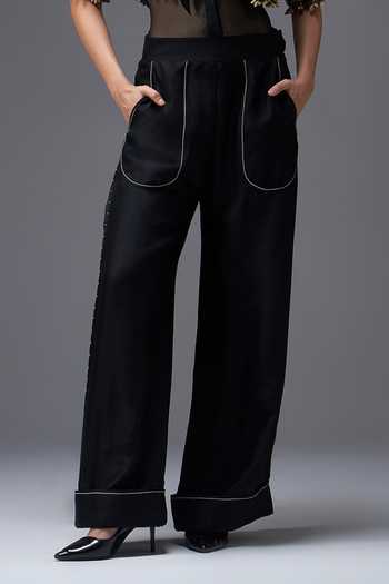 Aaroh By Dolly_Black , Organza, Muslin, Dupion Open Regal Reverie Jacket Pant Set _Online_at_Aza_Fashions