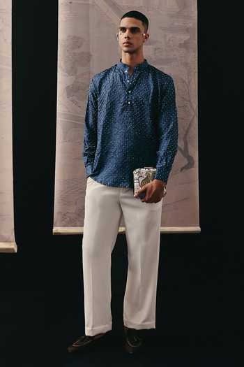 Twenty Nine_Blue Silk Rai Bandhani Shirt _Online_at_Aza_Fashions