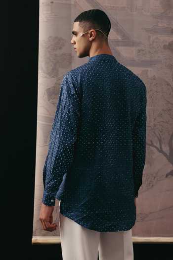 Shop_Twenty Nine_Blue Silk Rai Bandhani Shirt _at_Aza_Fashions