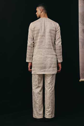 Shop_Twenty Nine_Ivory Net Mirrorwork Flared Pant _at_Aza_Fashions