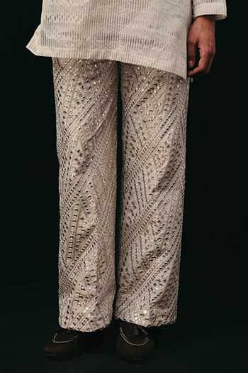 Buy_Twenty Nine_Ivory Net Mirrorwork Flared Pant _Online_at_Aza_Fashions